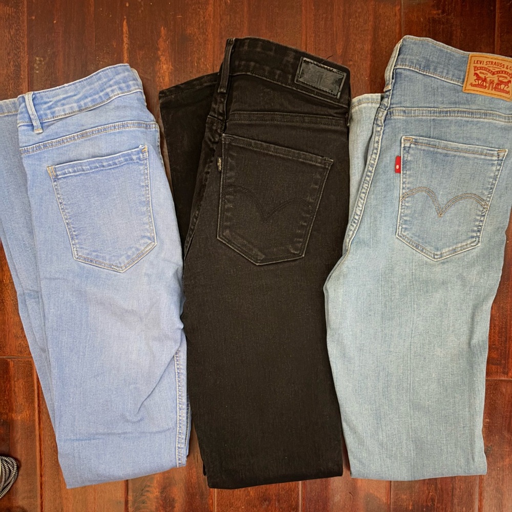 3 Pairs of High-Rise Skinny Jeans (2 Levi's, 1 Zara), Size 27